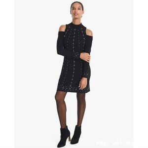 NWT WHBM Black Cold Shoulder Embellished Dress XS